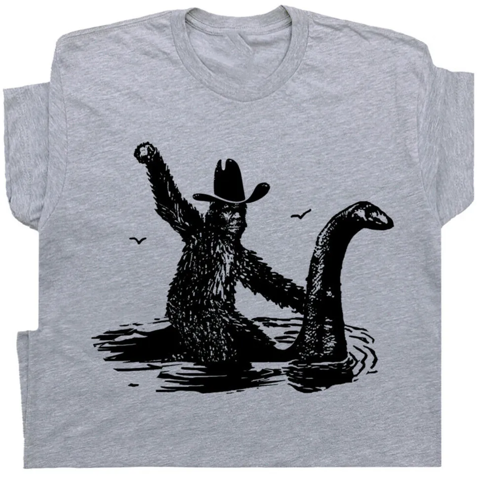 Bigfoot рубашка Loch Ness Monster забавная винтажная графическая Новинка Nessie Sasquatch