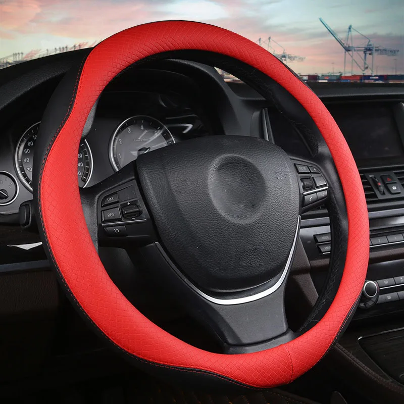 Искусственная кожа авто чехол рулевого колеса автомобиля 6 цветов на выбор для 37-38 см 14,"-15" Оплетка на руль накидка - Название цвета: Red