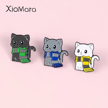 

Scarf Cat Enamel Pins Magic School Kitty Bag Badge Book Movie Jewelry Brooches Shirt Lapel Pins Gift for Friends Fans
