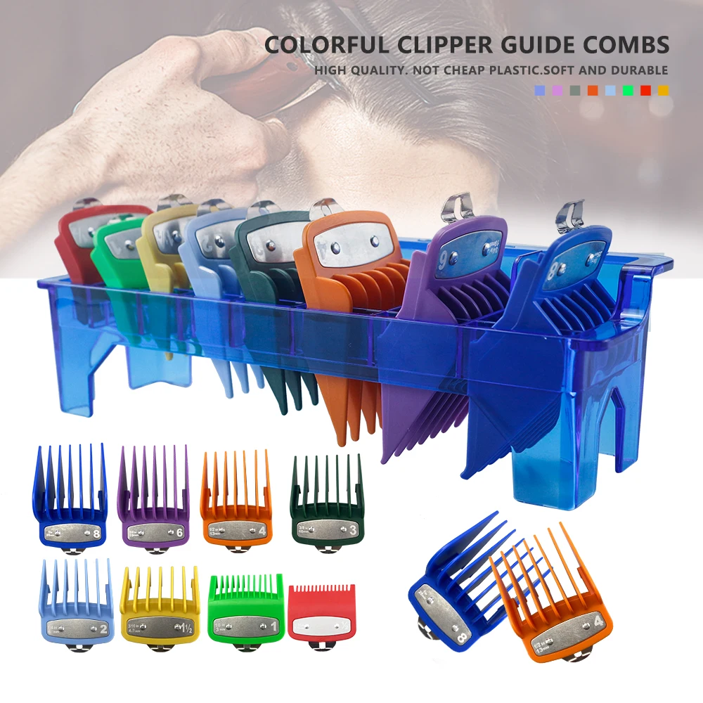 

8 Pcs Professional Colorful Guide Comb Universal Hair Clipper Limit Comb Hair Trimmer Guide Kit Attachment Barber Accessories