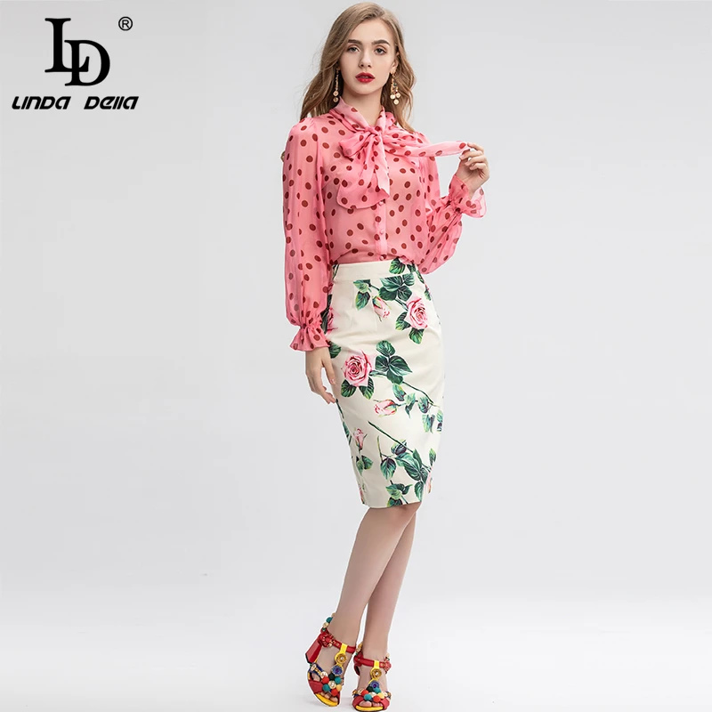 LD LINDA делла 2019 летний модный подиумный повседневный костюм женские блузки и юбки