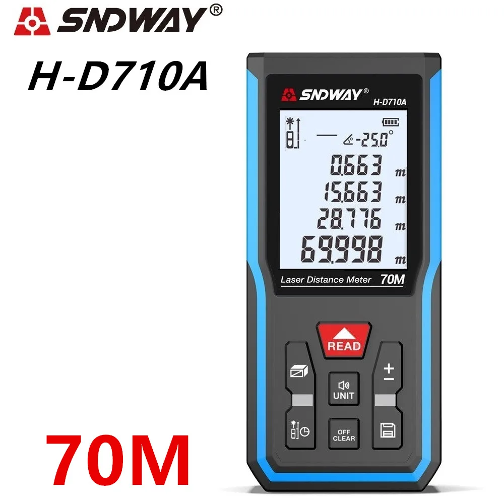 SNDWAY Laser Distance Meter 70m 100m 120m Digital Rangefinder Range Finder Laser Tape Roulette Ruler Angle Measurement Roulette - Цвет: H-D710A  70M