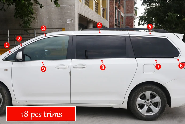 Нержавеющая сталь окна автомобиля планки для toyota sienna 2011 2012 2012 xl30 - Название цвета: 18 pcs trims