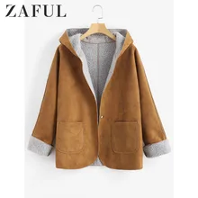 ZAFUL, искусственный кожаный, с кнопкой, с капюшоном, с манжетами, рукава, овчина, пальто, куртка, женские зимние куртки, пальто, одежда, женские пальто