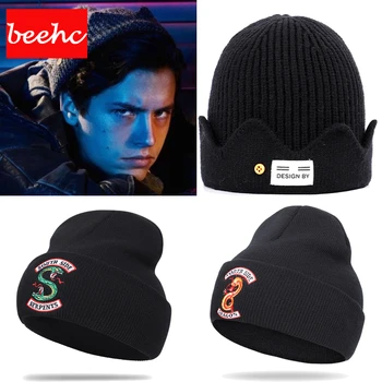 

new Jughead Jones Riverdale Cosplay Winter Warm women men Beanie skullies Hat Crown Knitted Cap hat Embroidered dome hat bonnet