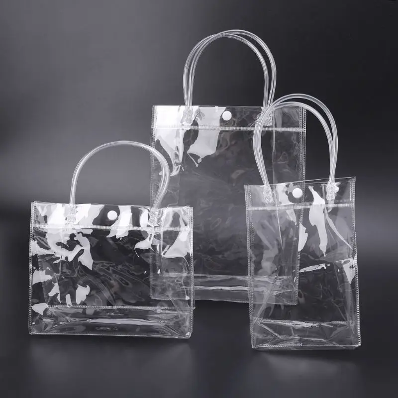 

Clear Tote Bag PVC Transparant Handbag With Handle Wedding Party Favors Makeup Packaging Bags With Button New