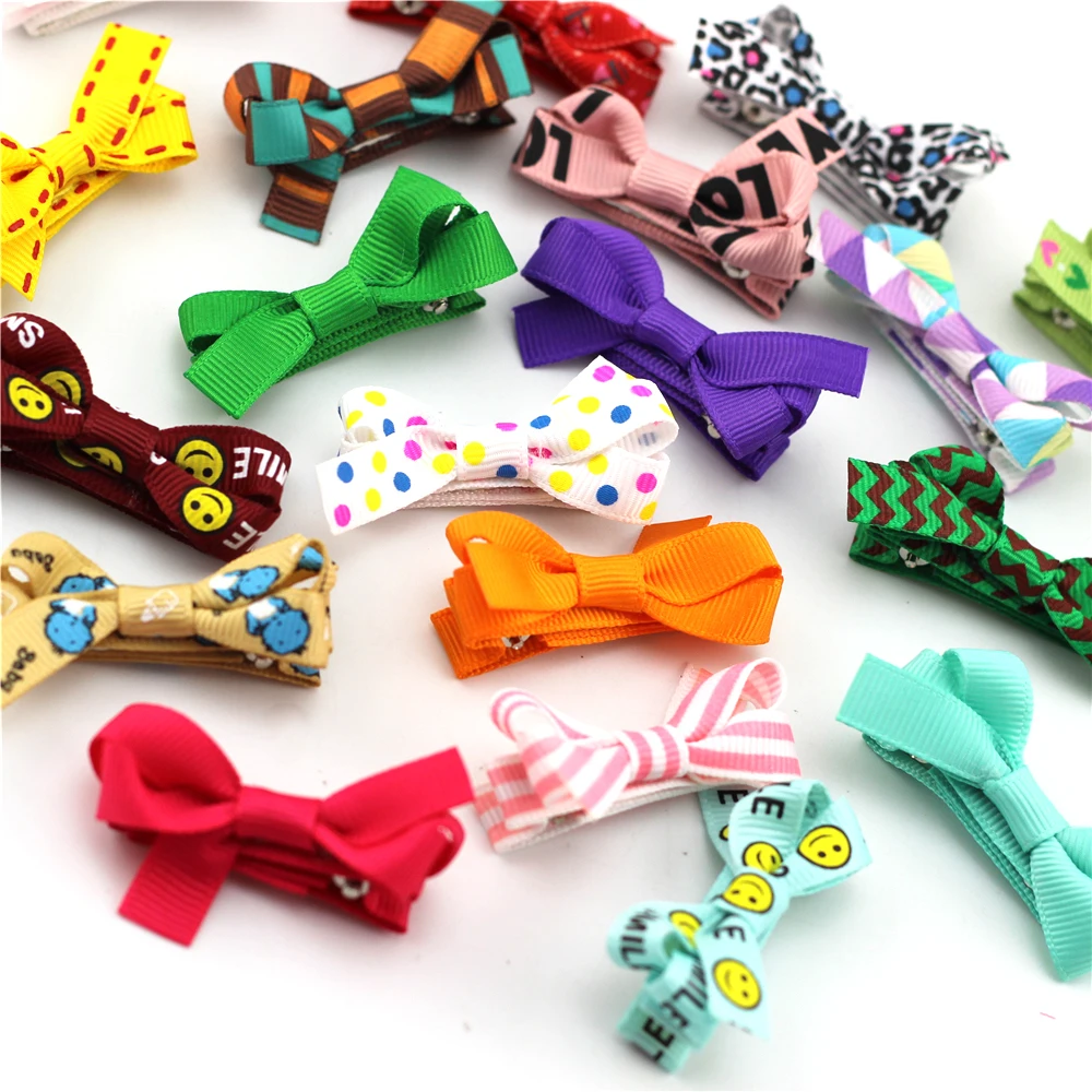 

30pcs Mini Flower Print Ribbon hair bows for kids Boutique Small Hair Clip girls Hair Accessories Colorful Barrettes for bebes