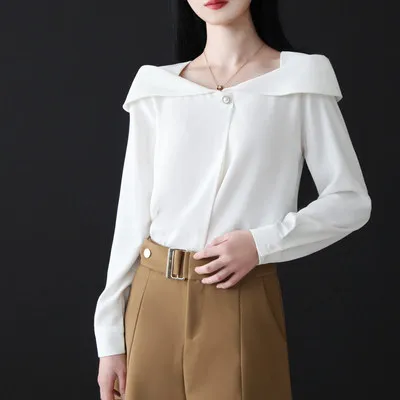 

Commuting professional foreign style chiffon shirt women's autumn 2020 Korean top women black chiffon blouse harajuku fashion