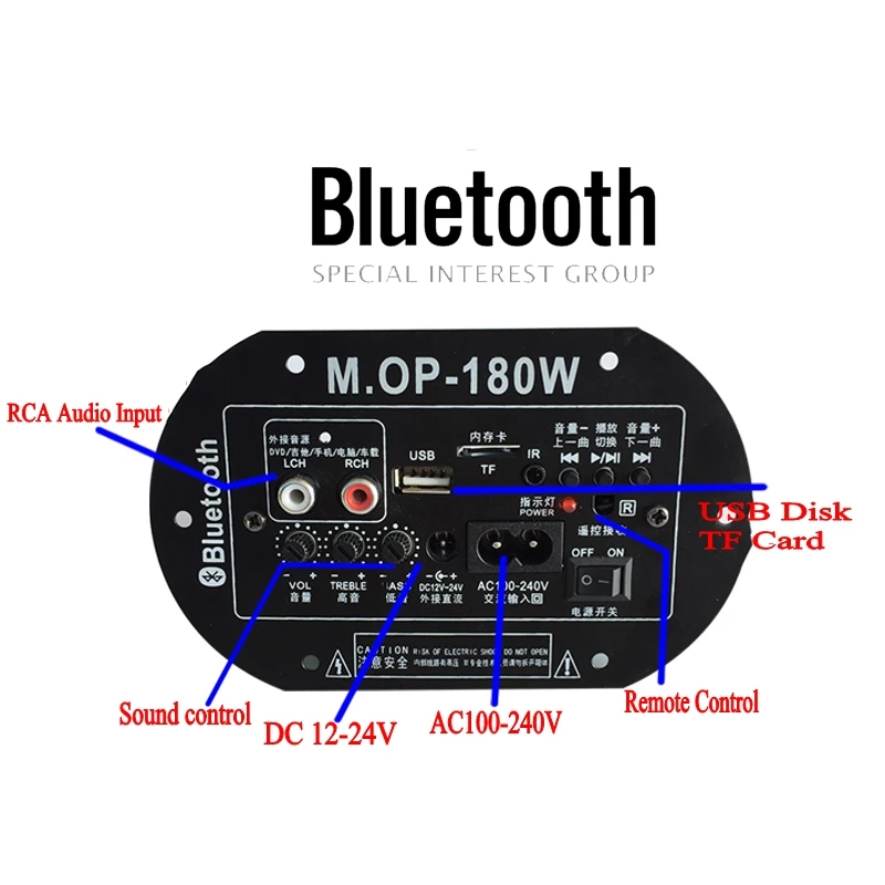 MOP-180 AC220V 12V 24V высокомощная цифровая плата усилителя bluetooth сабвуфер усилитель автомобильный домашний TF USB RCA аудио усилитель