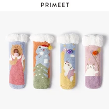 Зима утолщение коралловый флис, женские футболки с принтом в виде животных, Носки забавные очаровательные розовые домашние пушистые теплые носки, подарок на Рождество тонких листов kawai