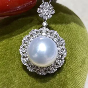 

D419 Pearl Pendant Fine Jewelry 925 Sterling Silver Round 13-14mm Natural Fresh Water White Pearls Pendants Necklaces for Women