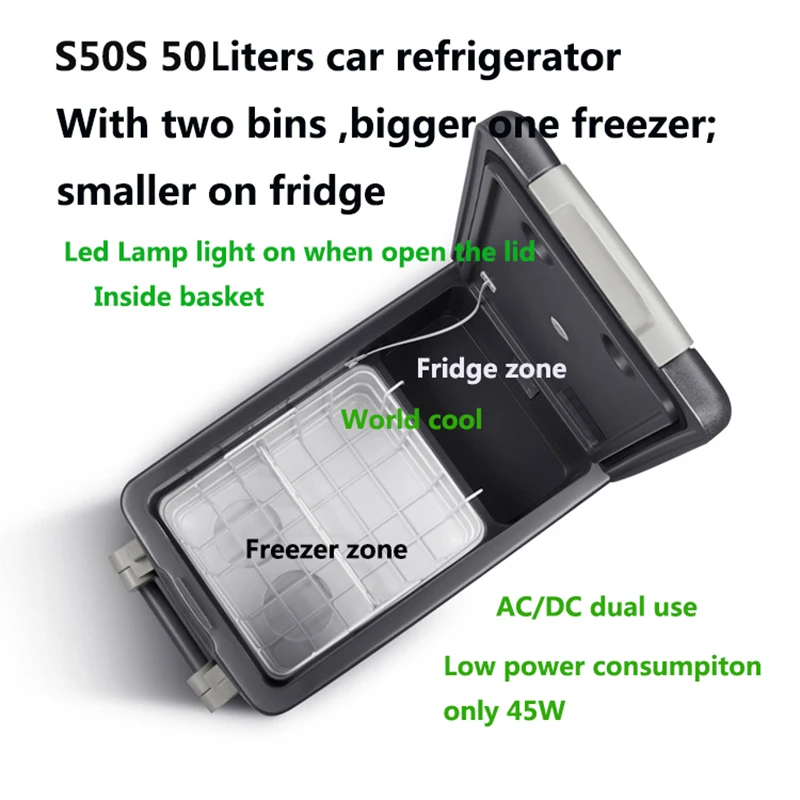 Mini Refrigerator Camping Refrigerator 50L AC DC12/24V Compressor Camping Picnic Outdoor Portable Car Refrigerator Deep Freezer Cooler Box Mini Fridge Traval Home Use
