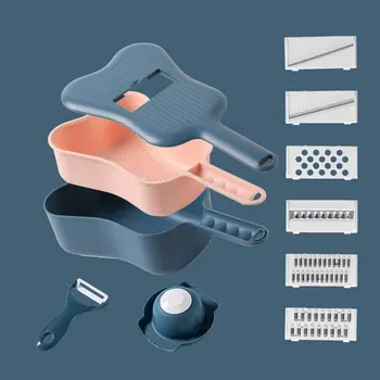 

1 pcs Kitchen Ukulele Multifunction Drain Basket Potato Shaved Peeled Sliced Silk Flower Cutter Six kinds blades