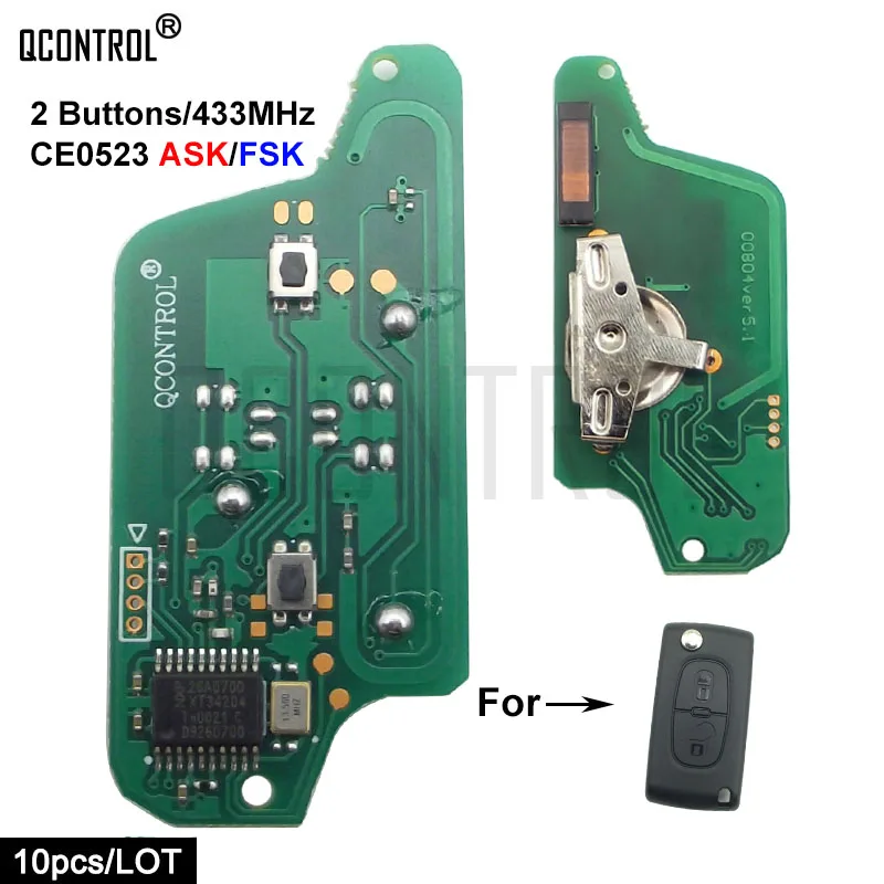 

QCONTROL автомобильный пульт дистанционного управления брелок печатная плата для CITROEN C2 C3 C4 C5 Picasso Berlingo сигнализация (CE0523 ASK/FSK) 2 кнопки