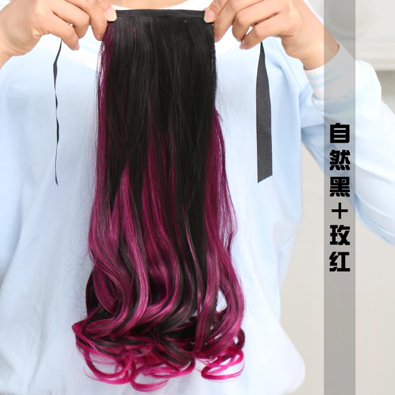 periwig madam long curly hair big wave highlights Bind belt type invisibility gradient ramp reality natural Color Son ponytail