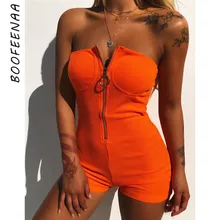 BOOFEENAA топ-труба на молнии, сексуальный комбинезон, Женский Облегающий комбинезон оранжевого цвета, трикотажная модная одежда, клубный комбинезон, C66-AZ17