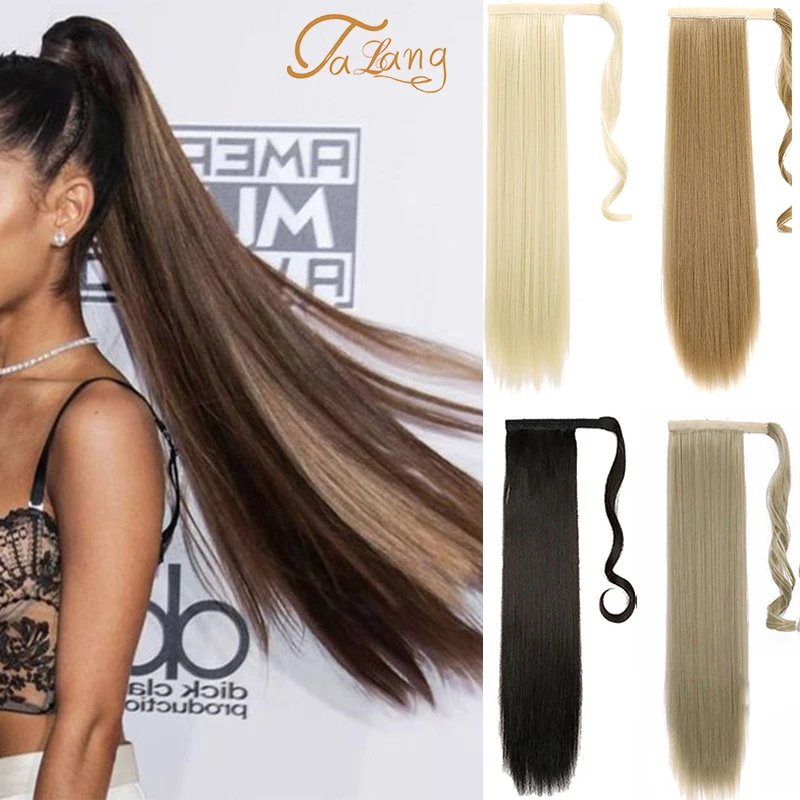 

TALANG Long Straight Wrap Around Clip In Ponytail Hair Extension Heat Resistant Synthetic Pony Tail Fake Hair