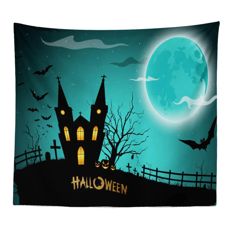 

Halloween Fullmoon Tapestry Ghost Printing Beach Blanket Cat Home Wall Decoration Cartoon Wall Hanging for Halloween Party