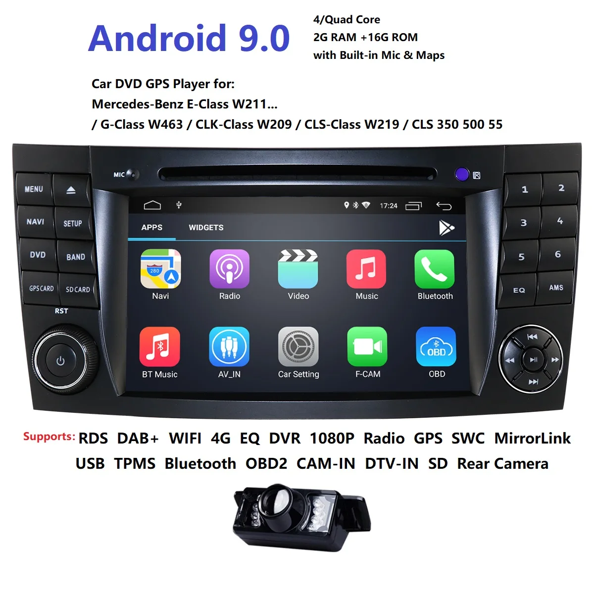  Auto Multimedia Player 2 Din Android 9.0 For Mercedes/Benz/E-Class/W211/CL 4 Cores 2GB RAM Car GPS 