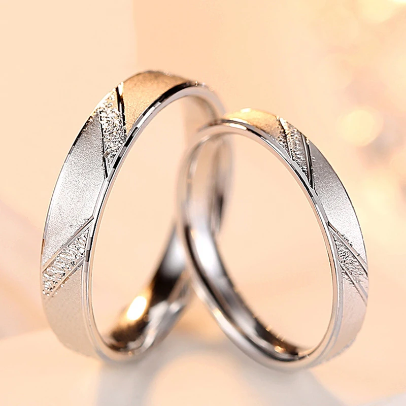 Trendy Wedding Ring Pure 100% 925 Sterling Silver Micro Scrub Couple Band Jewelry Accessories Gift for Women / Men Lovers 2