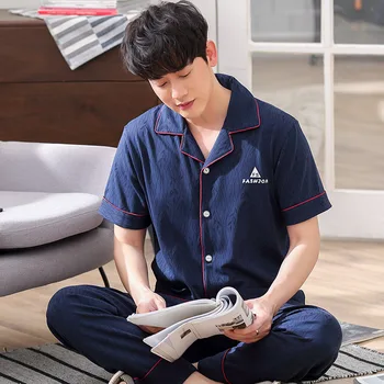 

Men Summer Pure Cotton Short Sleeve Thin Men's Teenager Students Large Size Homewear Set Pajamas