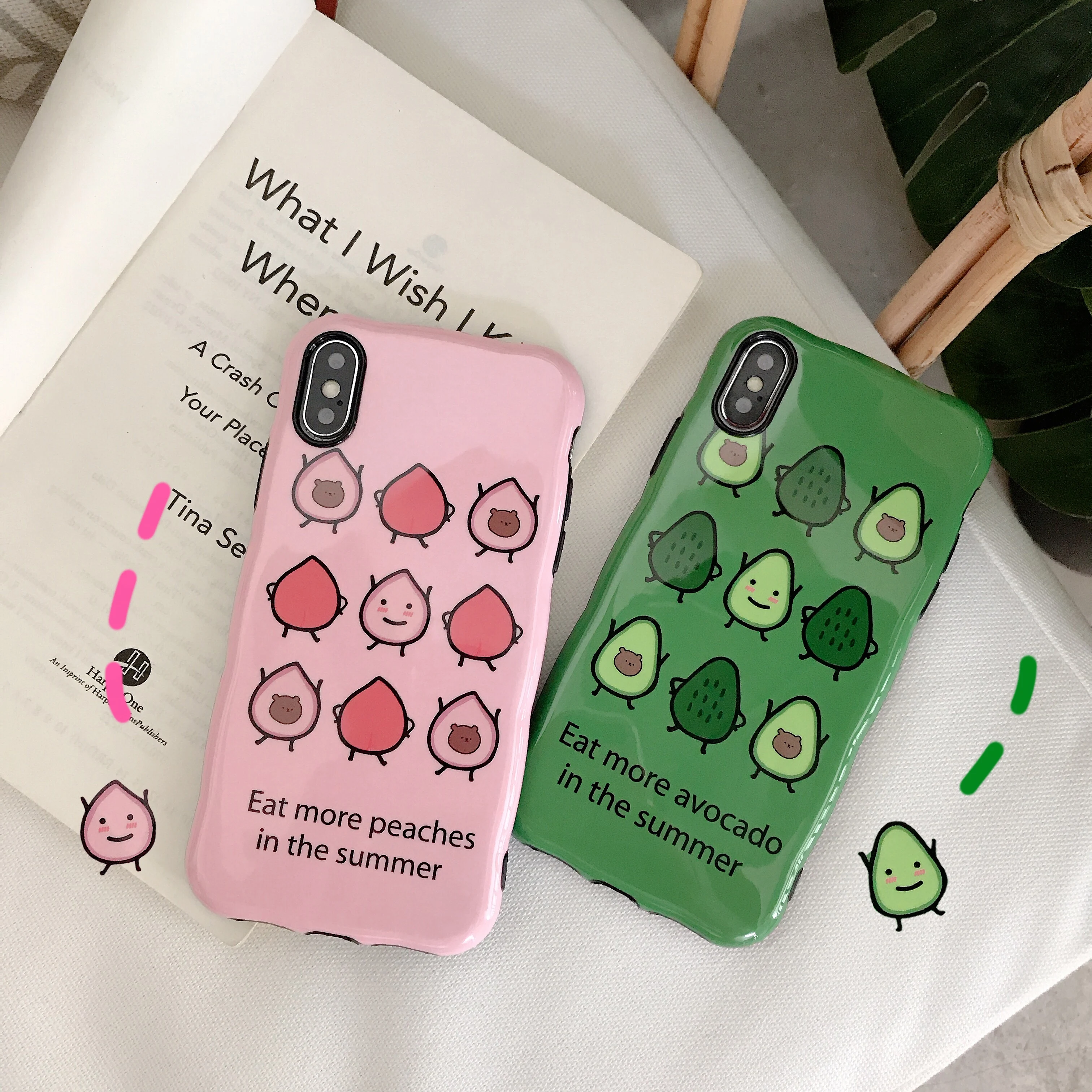 

Cute Yummy Fruit Avocado Peach Phone Case For iPhone XR X XS Max For iPhone 6 6s 7 8 Plus Full Body Cover Protector Soft Shell