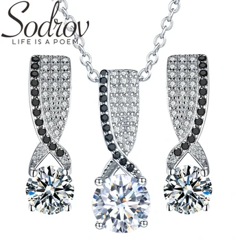 

SODROV Trendy 925 Sterling Silver Jewelry Sets Wedding Necklace Pendant Earrings Set Silver 925 Jewelry for Women Z006