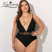 Новинка, большой размер, 7XL, летнее Сексуальное Женское бикини, кружевные, с вырезами, на бретелях, черный купальник, пляжная одежда, купальный костюм, цельные костюмы