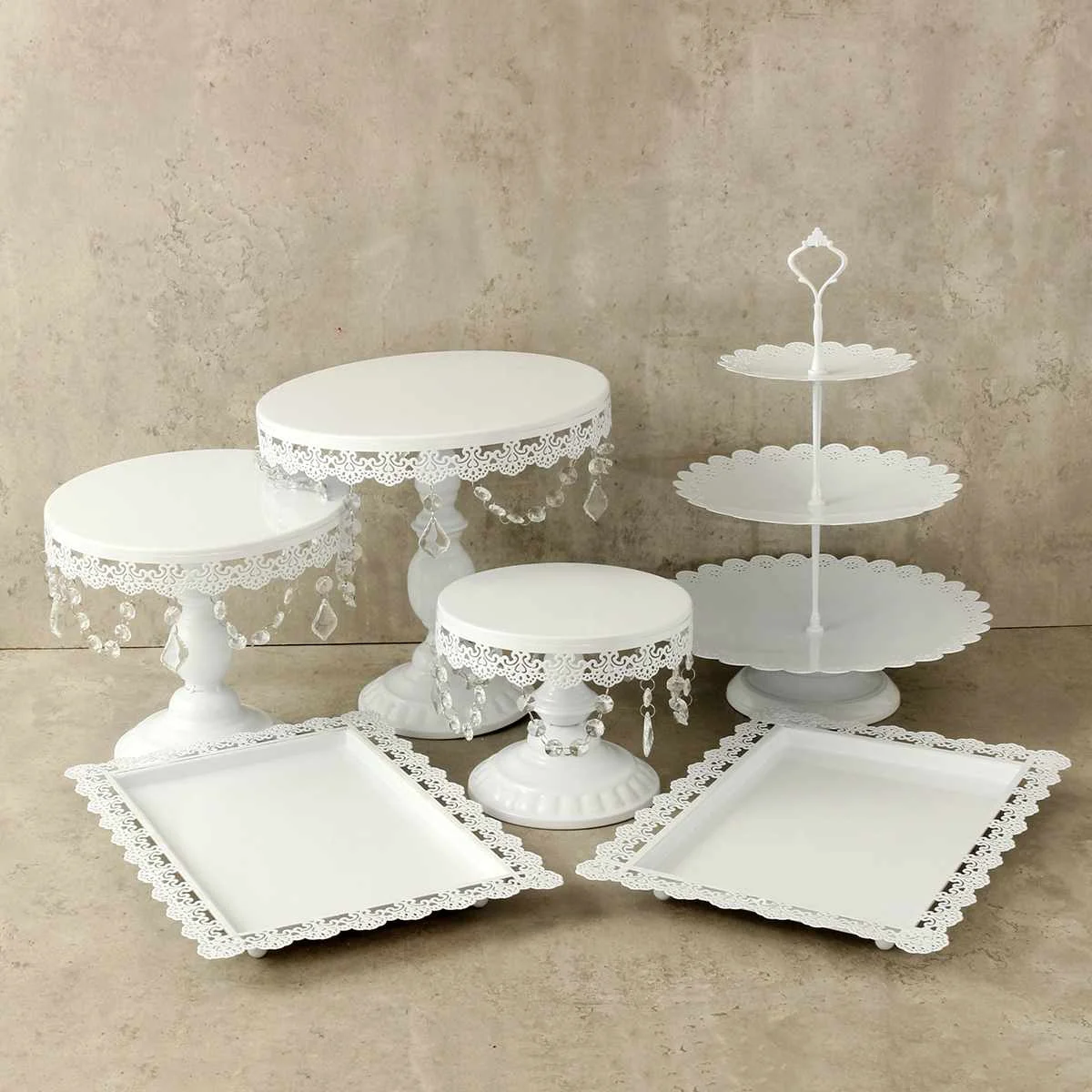 6pcs/set Gold White Metal Grand Baker Cake Stand Set Wedding Cake Tools Fondant Cake Display Kit For Party bakeware Accessory - Цвет: Белый