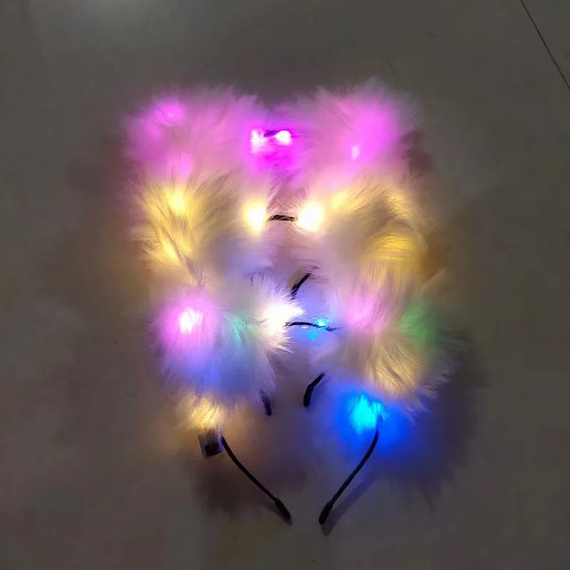 QQY Bandeaux Oreilles de Chat, bandeau de fête à LED LED s'allument bandeau  clignotant bandeau lumineux chat coiffe lumineuse (C Vert)