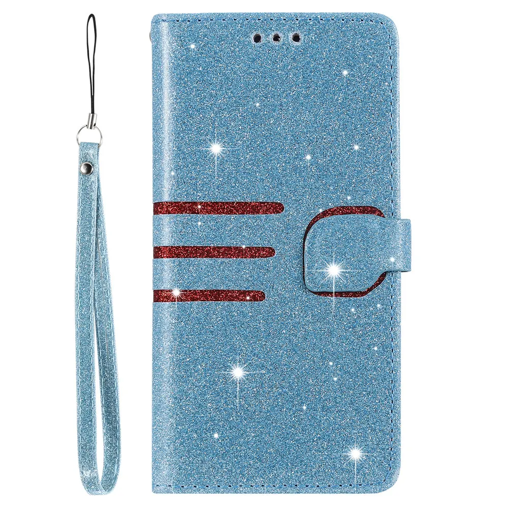 Роскошный блестящий чехол-книжка для Xiaomi Redmi Note 7 mi 8 Lite, чехол для телефона с отделениями для карт, Landyard - Цвет: Blue