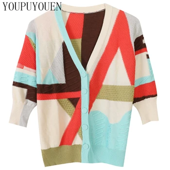 

British Style Knitted Cardigan Top 2020 Spring Half Sleeve Loose Jacket Women Clothing Button Up Wool Knit Sweater Knitwear Tops