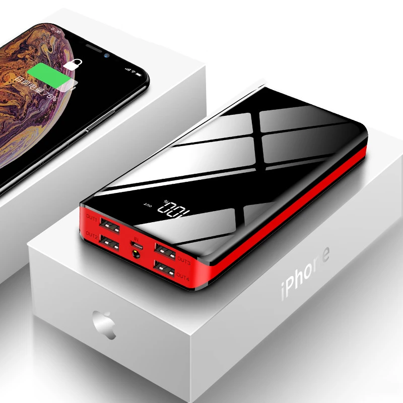 Внешний аккумулятор 30000 мАч, 4 USB, внешний аккумулятор для мобильного телефона, быстрая зарядка для iPhone 11, Xiaomi Mi, повербанк, портативное зарядное устройство, внешний аккумулятор - Цвет: Красный