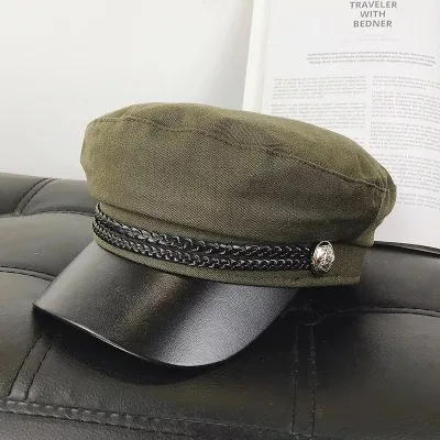 Canvas green Модная шапка унисекс из искусственной кожи в стиле милитари, Осенние шляпы матроса для женщин, шерстяная черная Серая шерстяная женская шапка для путешествий - Цвет: Canvas green