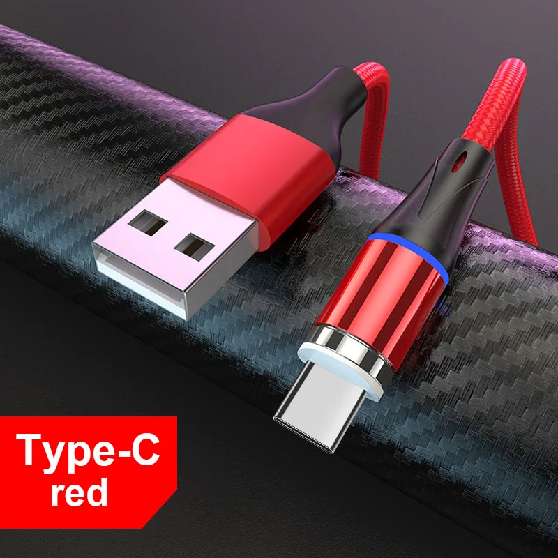 Olaf светодиодный магнитный USB кабель для samsung s9 Xiaomi для iPhone XS X Магнитный штекер и usb type-C кабель и Micro USB кабель для быстрой зарядки - Цвет: For Type C Red