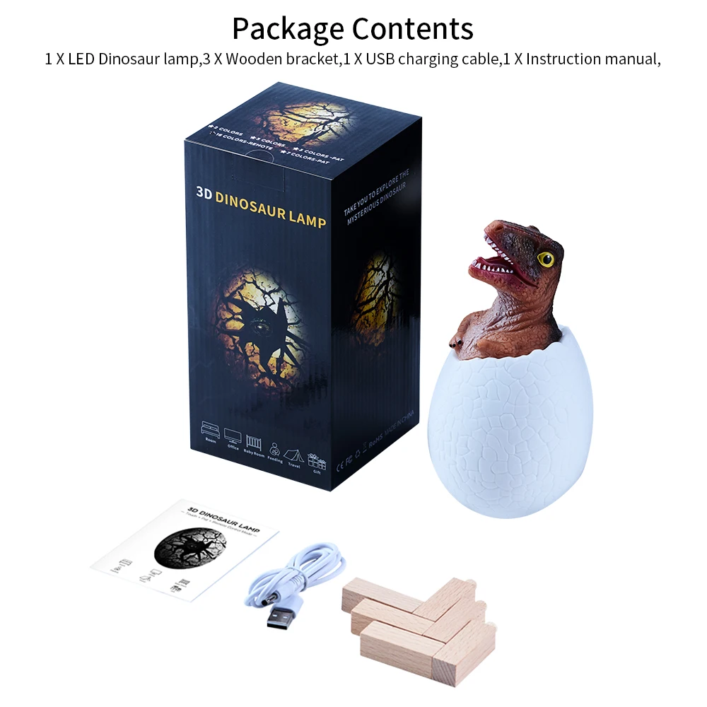 D pat 3colors Творческий 3D яйцо динозавра ночной Светильник 3/16 Цвета с возможностью зарядки по USB Pat/светодиодный светильник с дистанционным управлением Настольная лампа для взрослых и детей, подарок - Испускаемый цвет: D pat 3colors