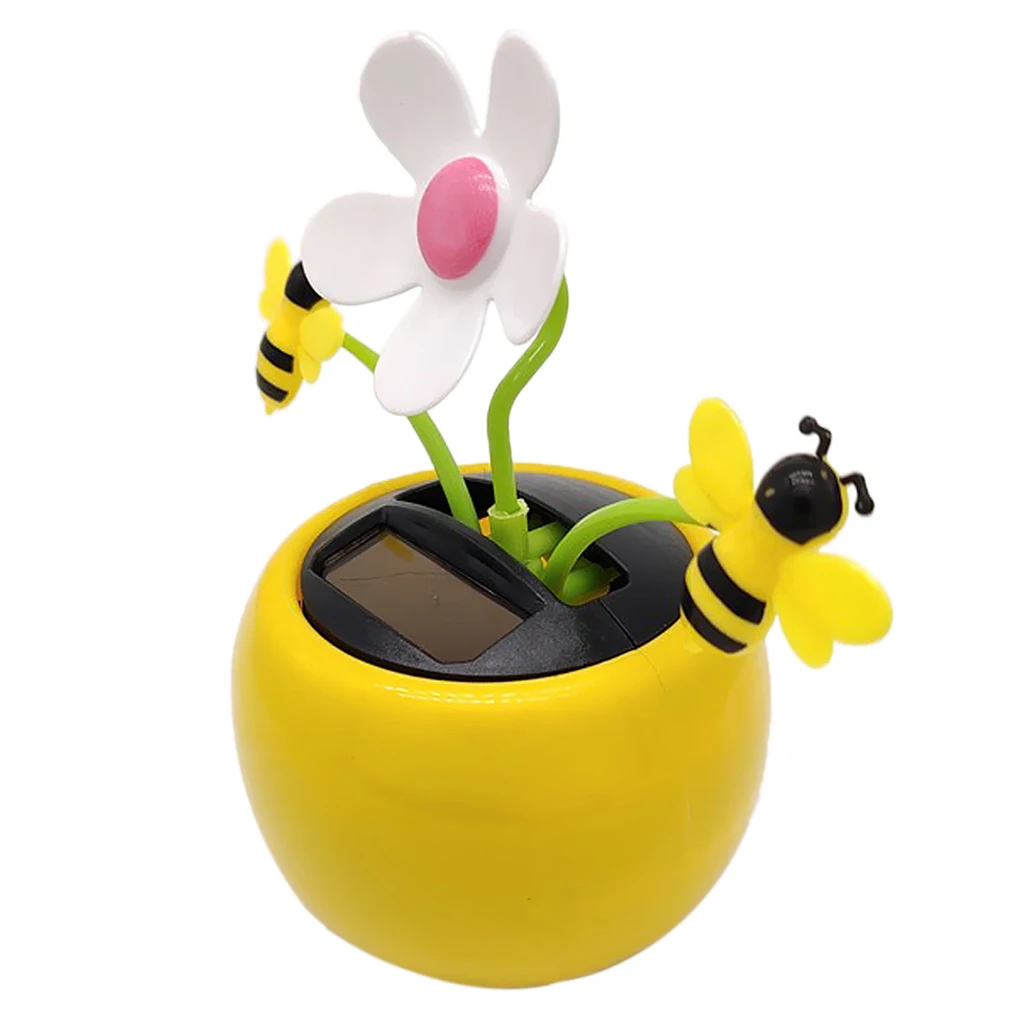 Yellow Solar Powered Dancing Doll Toy, Car Dashboard Ornament-Sunflower and Honey Bee