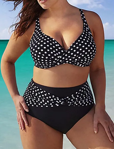

2019 Summer Dots Split Bikini Two Piece 5xl Swimming Suit Women High Waist Slightly Thin Belly Bikini Large Size Swimwear Women