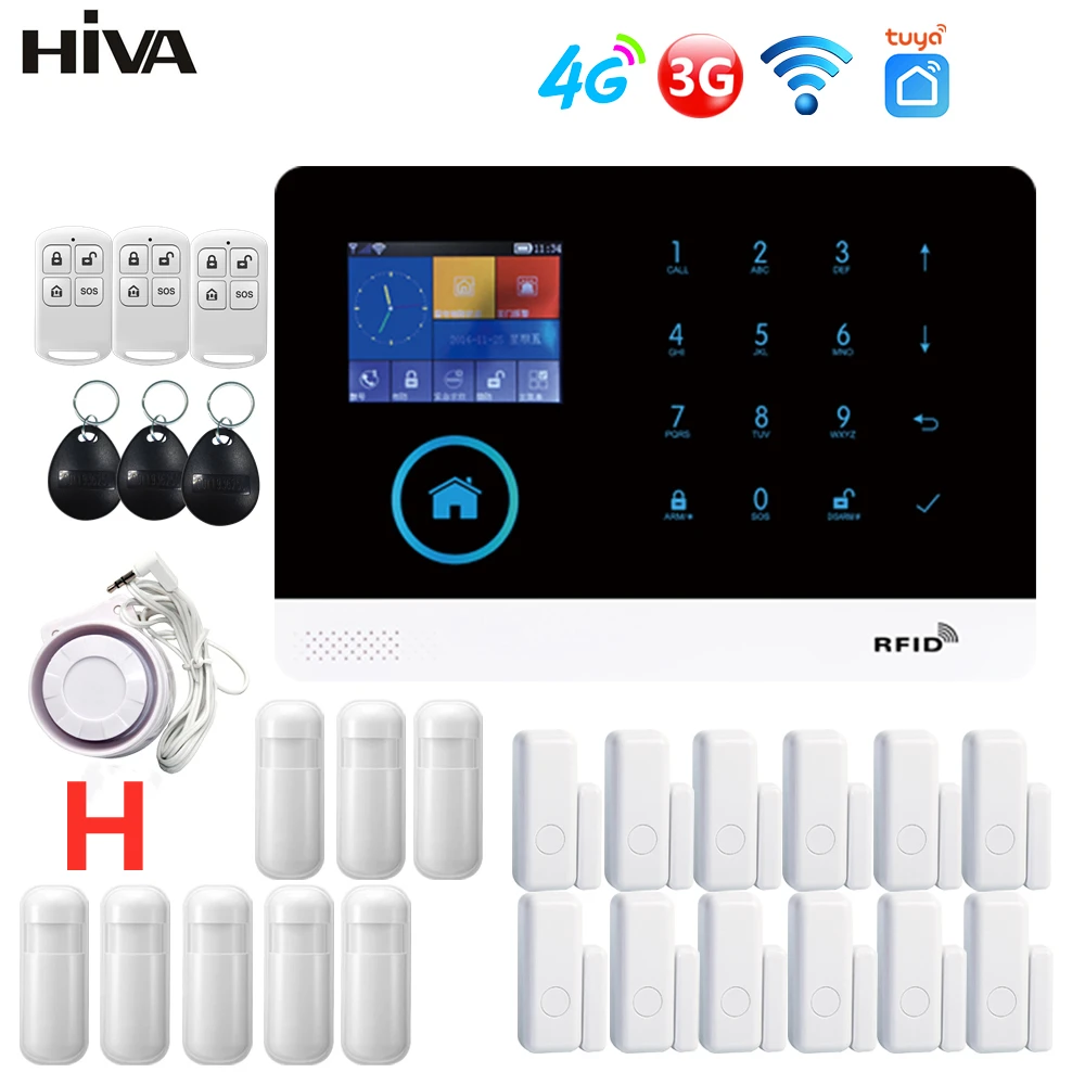 PG103 4G 3G GSM sistema de alarma WiFi Tuya SmartLife APP Control para ALARMA DE SEGURIDAD PARA EL HOGAR PIR Sensor de apoyo Alexa y asistente de Google