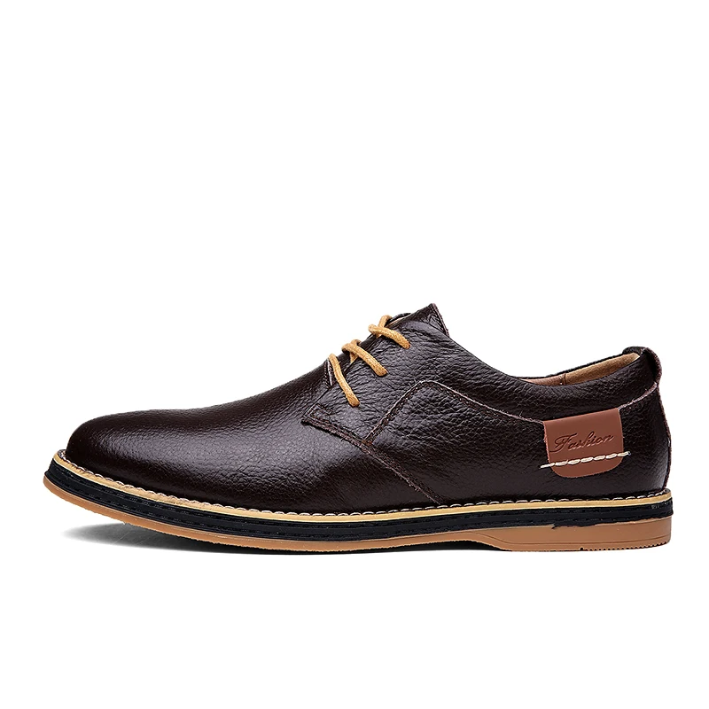 Full Grain Leather Men Shoes Casual Classic leather shoes male Comfortable Footwear Oxford shoes for men flats Big Size 38-48 - Цвет: Brown