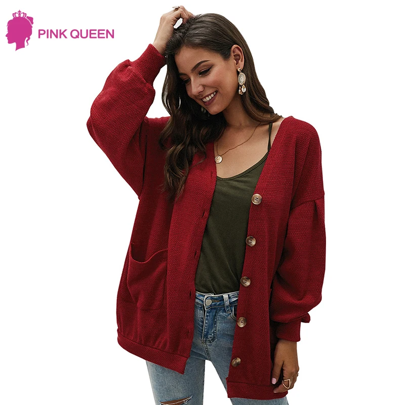 

2019 Women Cardigans Sweater V Neck Solid Loose Lantern Sleeve Single Breasted Casual Knitted Outwear Winter Jacket Coat