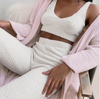 

Women 2 Pieces Velvet Sleepwear Suit Gym Fitness Clothes Set V Neck Sleeveless Tank Top+Long Pant Fall Casual Tracksuit Homewear