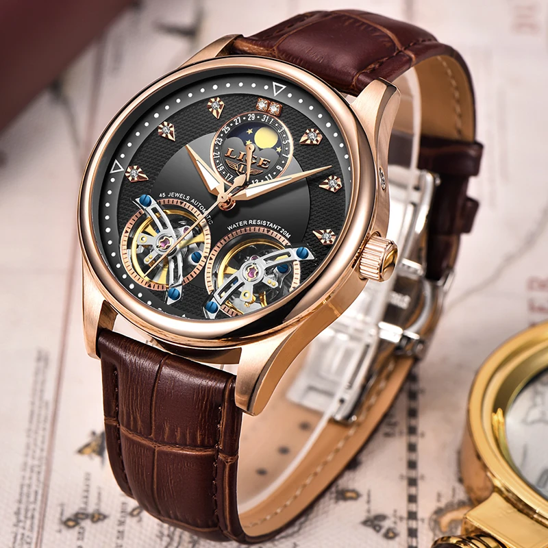 

Reloj LIGE Men Watch Mechanical Tourbillon Luxury Fashion Brand Leather Male Sport Watches Men Automatic Watch Relogio Masculino