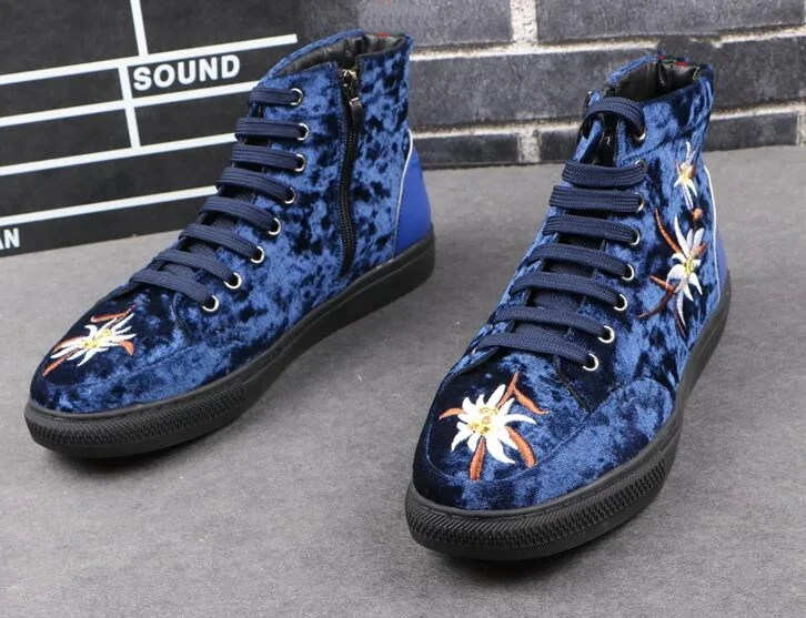 New Men Fashion Casual Ankle Boots Spring Autumn Embroidery High Top Leisure Sneakers Male velvet Trending Shoes