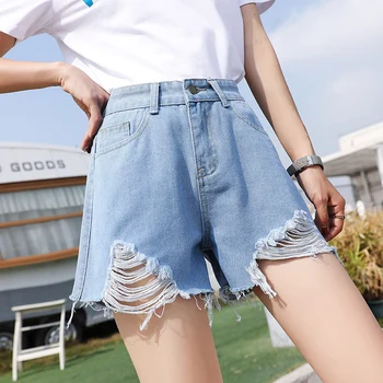 

5 Color Denim Shorts Female Summer New Harajuku Casual Women Shorts Loose High Waist Sexy Hole White Ultra Shorts Jeans