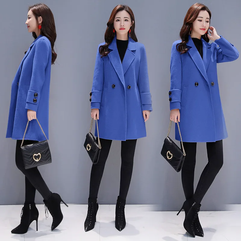 

2018 Autumn And Winter New Style Korean-style Good Quality Dragon & Phoenix Coat Mid-length Haze Blue Overcoat Women's
