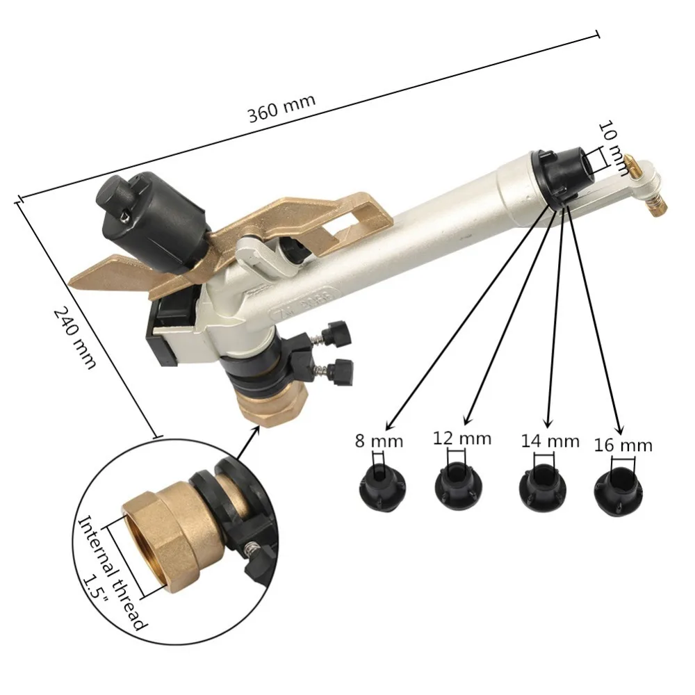 Metal 1.5" Internal Thread Long Watering Distance Sprinkler Rain Gun Garden Greenhouse Park Agriculture Farm Irrigation Nozzles