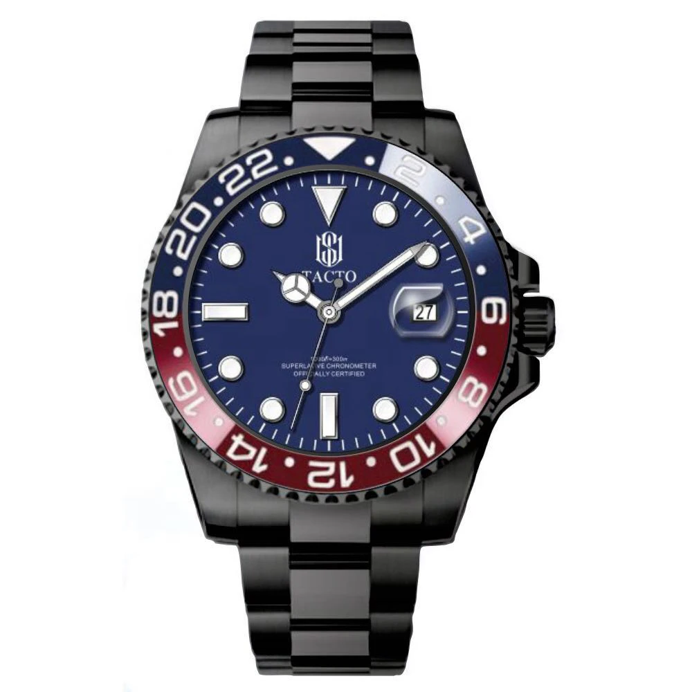 2021 TACTO Mens Watches Top Brand Luxury Gmt-Driver Sports Watches Black Steel Case Rotated Male Wrist Watch Relogios Masculinos 