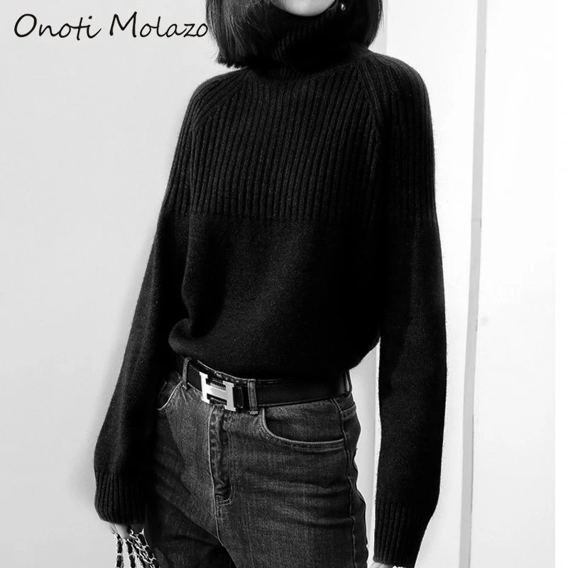 Onoti women casual turtleneck sweater fashion office ladies loose casual knitted pullover vintage autumn winter pull tops 2020