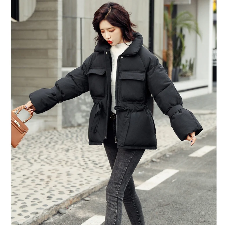 2026 New Winter Hooded Long Sleeve Solid Color Black Cotton-padded Warm Loose Big Size Jacket Women Parkas Fashion Outwear